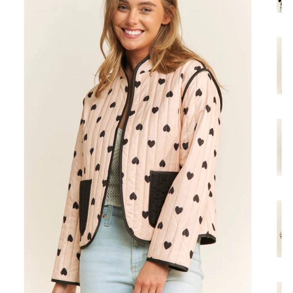 QUILTED HEART LIGHTWEIGHT OPEN PUFFER JACKET SIZE LARGE PINK BLACK - Picture 5 of 16